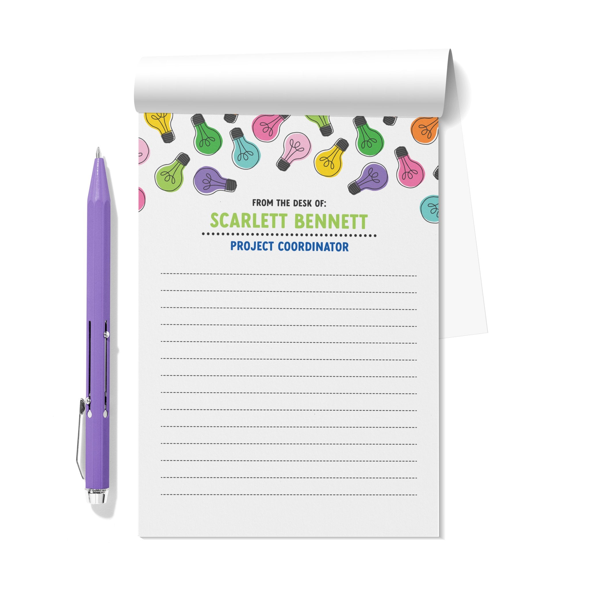 Colorful Bulbs From the Desk Of Personalized Notepad Set of 2 - ohsopaper