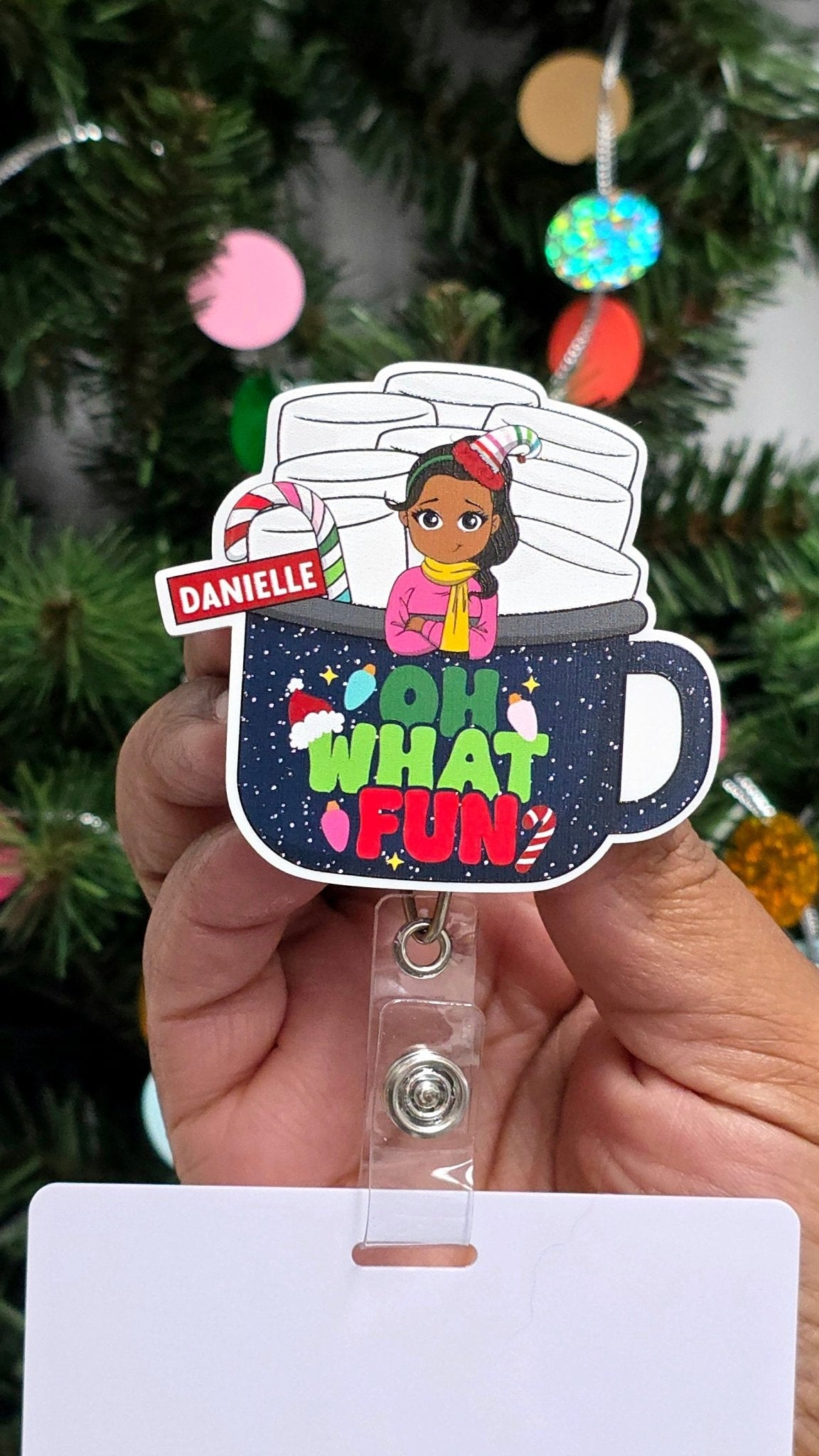 Christmas Mug Personalized Badge Reel - ohsopaper