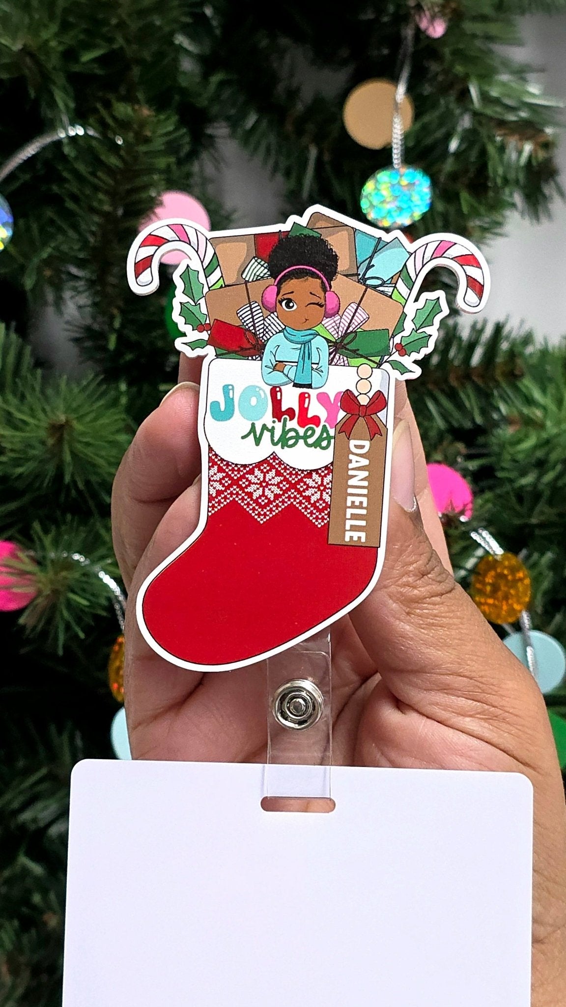 Christmas Stocking Personalized Badge Reel - ohsopaper