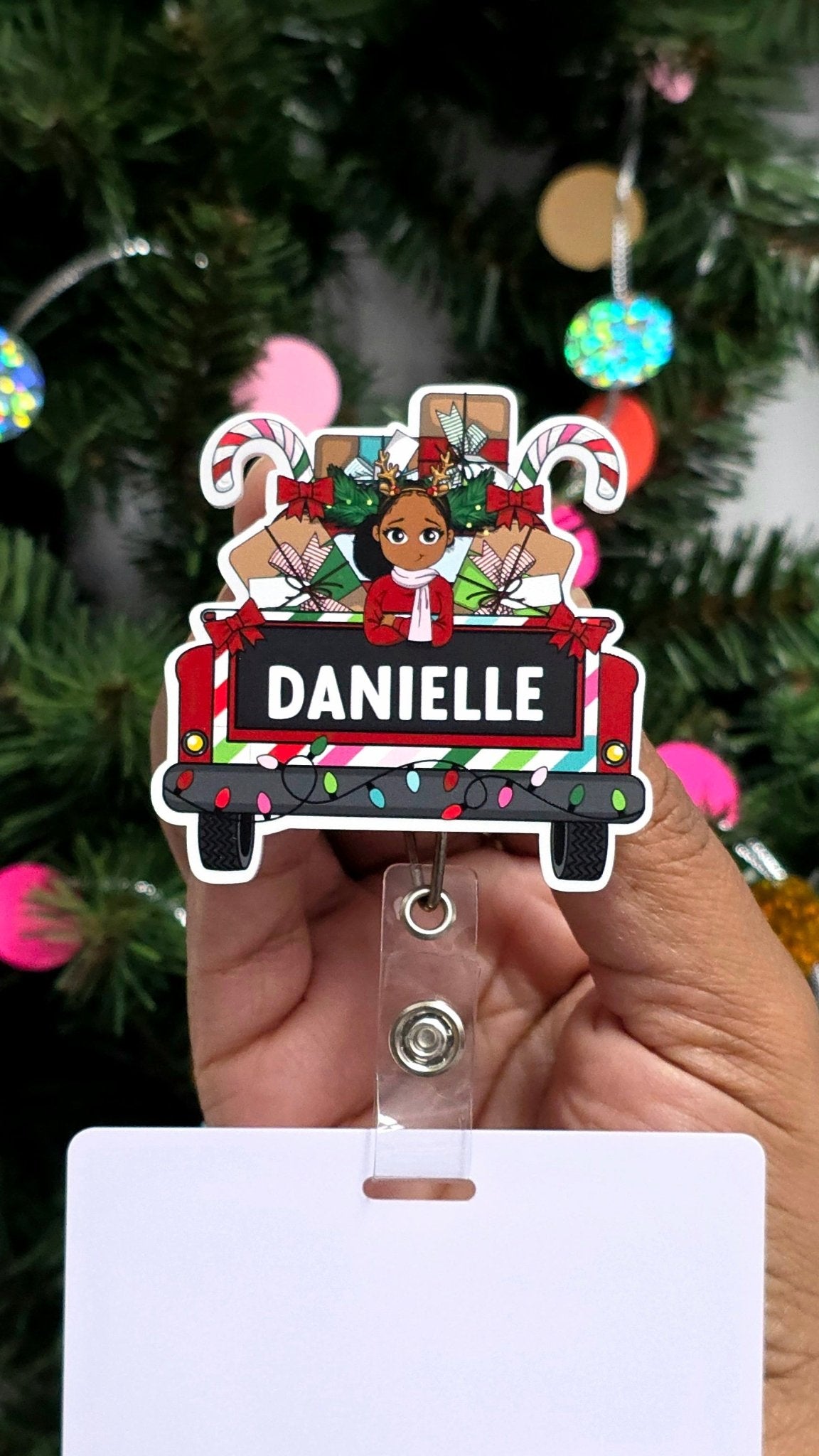 Christmas Truck Personalized Badge Reel - ohsopaper