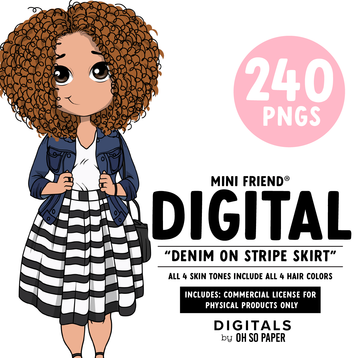 Denim in Stripe Skirt - Mini Friend® Digital Stickers - ohsopaper