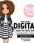 Denim in Stripe Skirt - Mini Friend® Digital Stickers - ohsopaper