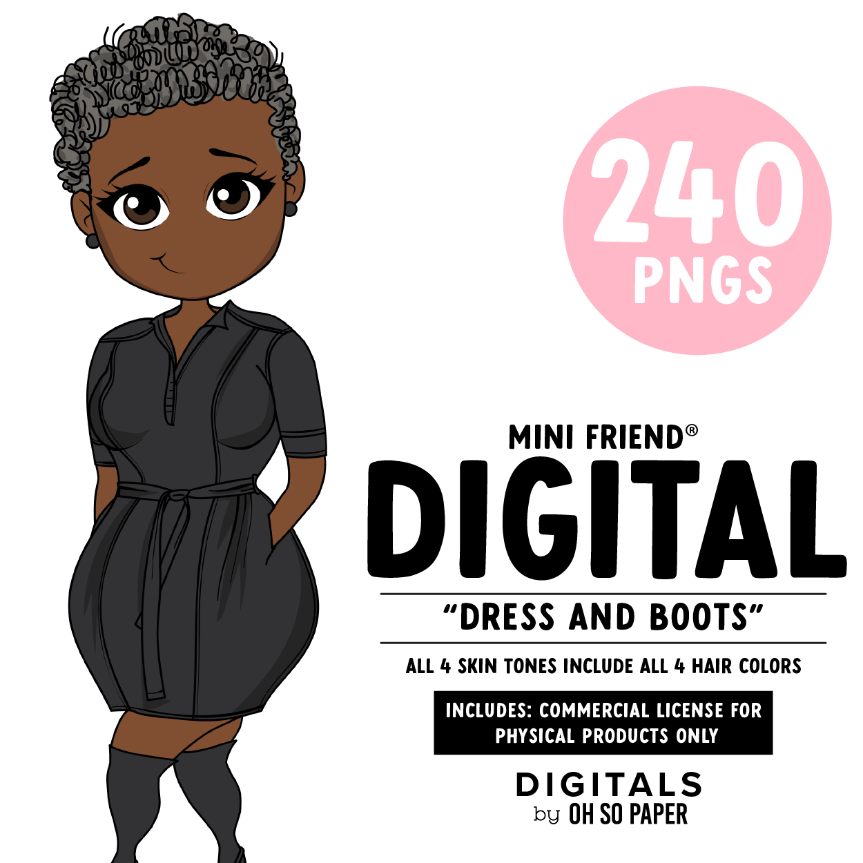 Dress and Boots - Mini Friend® Digital Stickers - ohsopaper