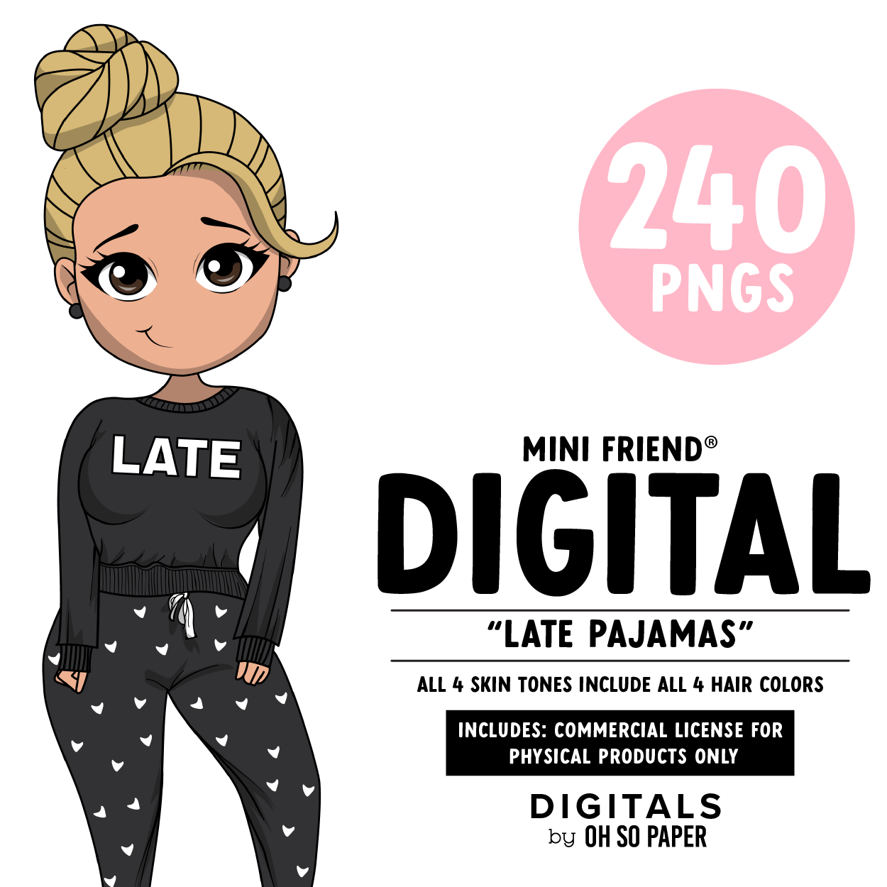 Late Pajamas - Mini Friend® Digital Stickers - ohsopaper