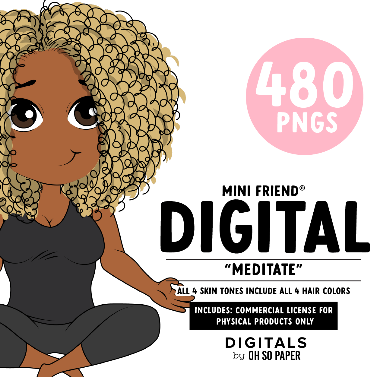 Meditate - Mini Friend® Digital Stickers - ohsopaper