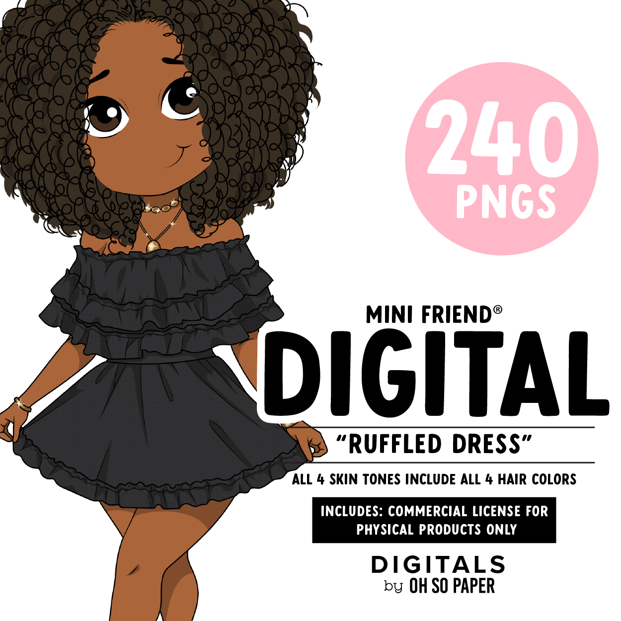 Ruffled Dress - Mini Friend® Digital Stickers - ohsopaper