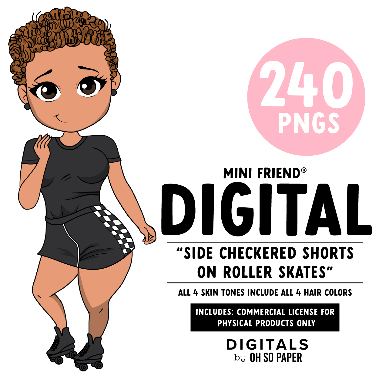 Side Checkered Shorts on Roller Skates - Mini Friend® Digital Stickers - ohsopaper