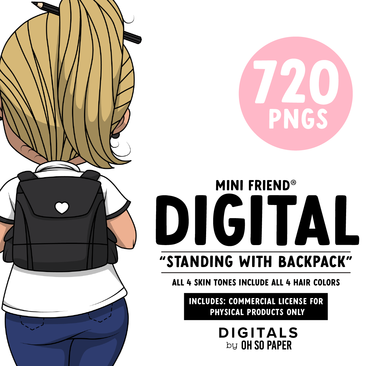 Standing with Backpack - Mini Friend® Digital Stickers - ohsopaper