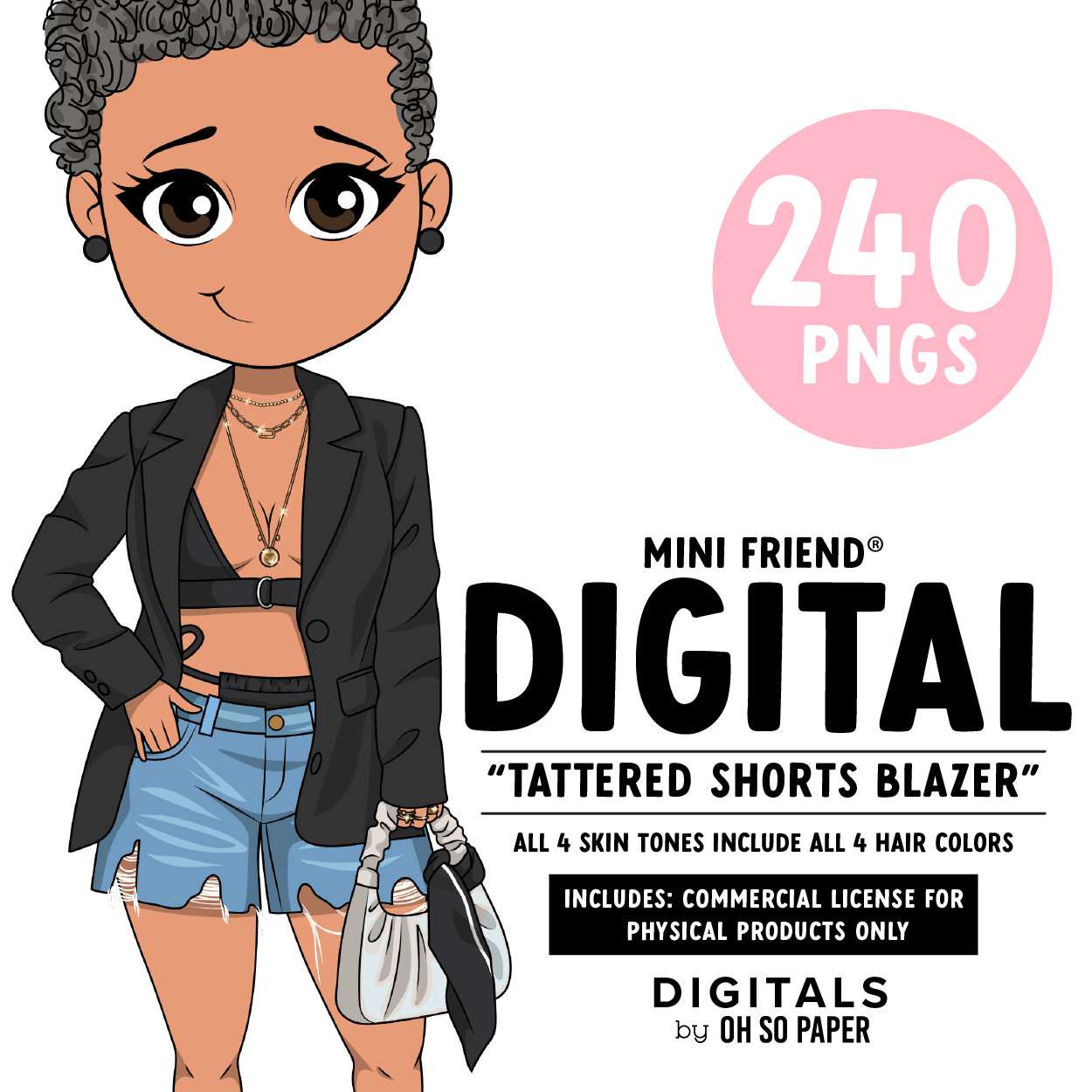 Tattered Shorts and Blazer Swim Top - Mini Friend® Digital Stickers - ohsopaper