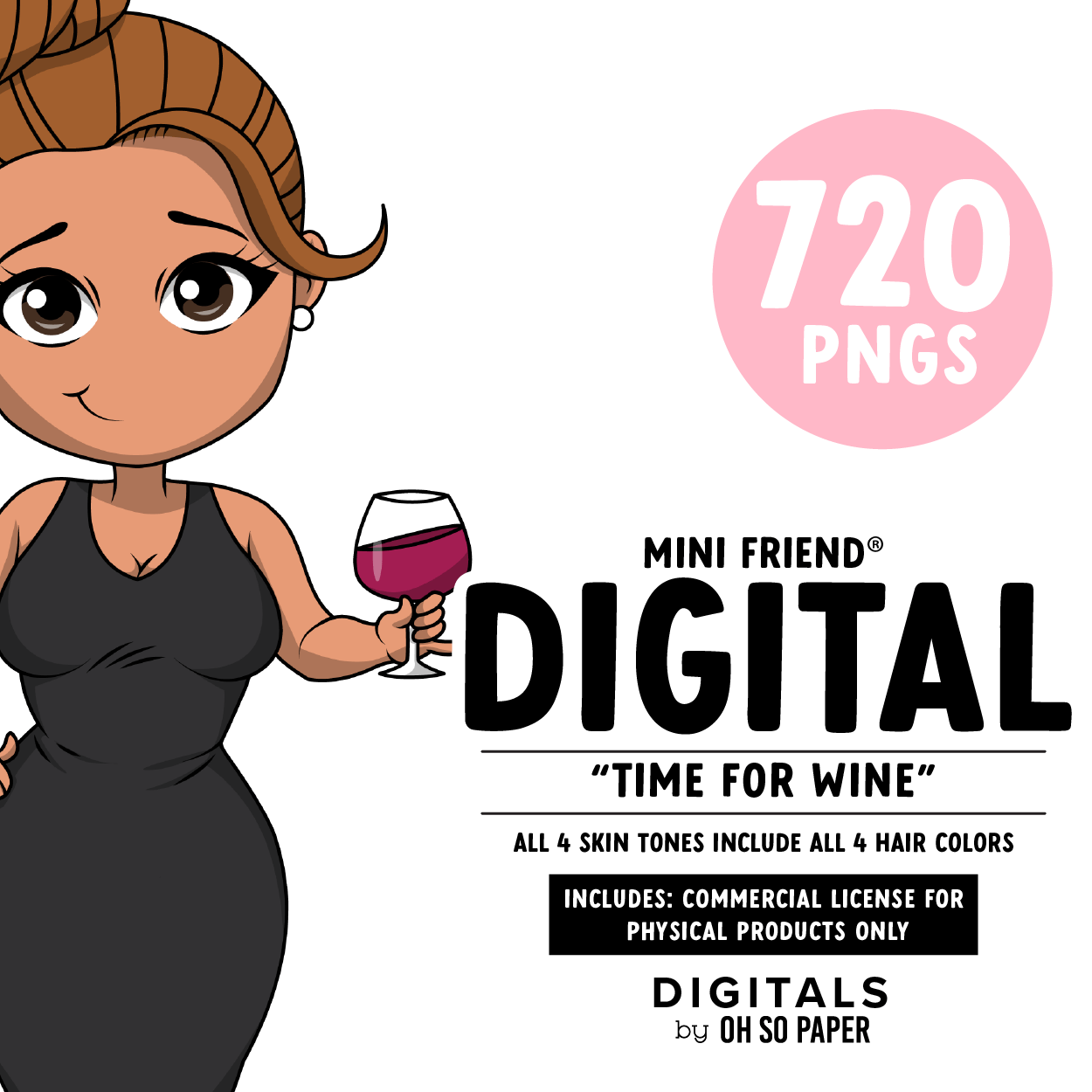 Time for Wine - Mini Friend® Digital Stickers - ohsopaper