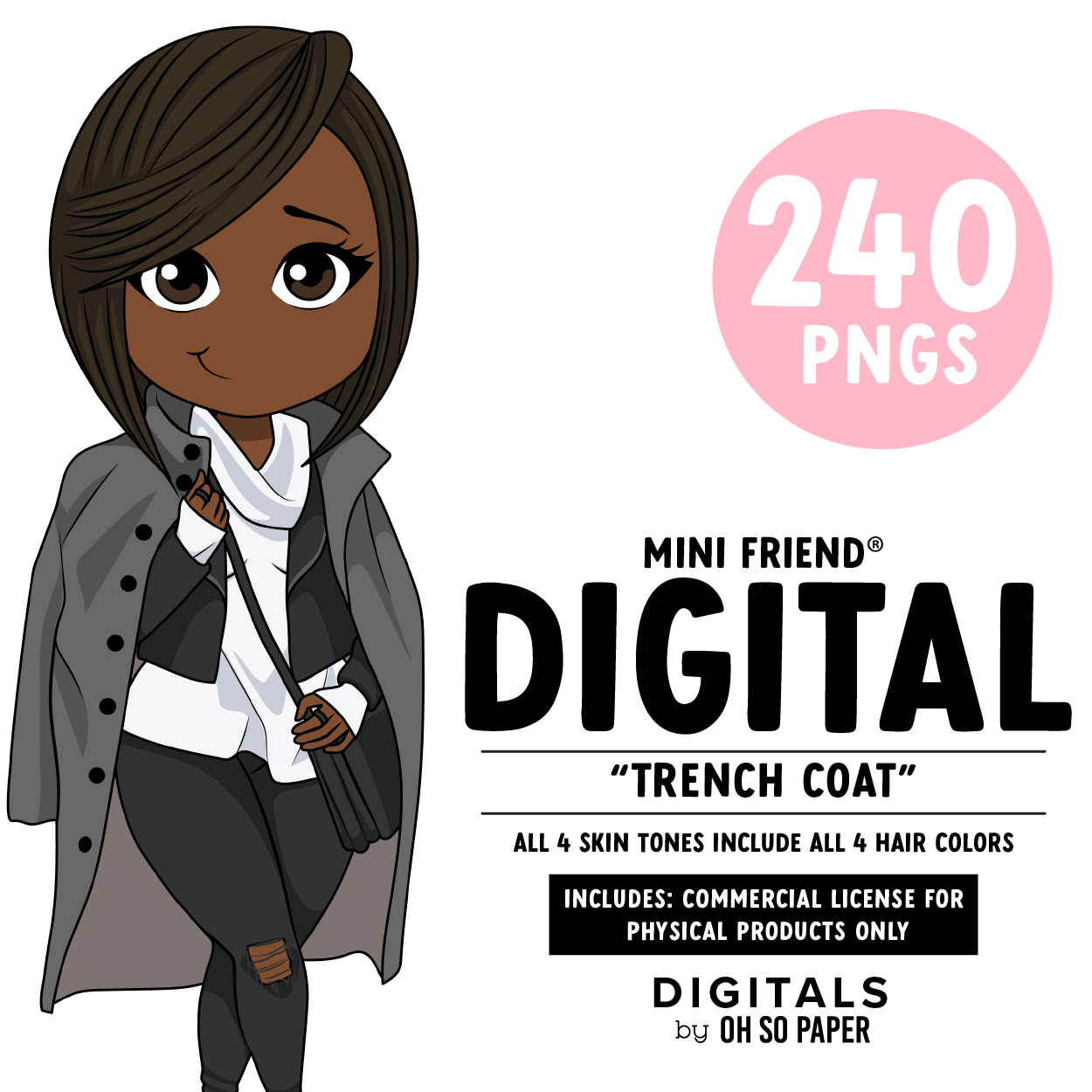 Trench Coat - Mini Friend® Digital Stickers - ohsopaper