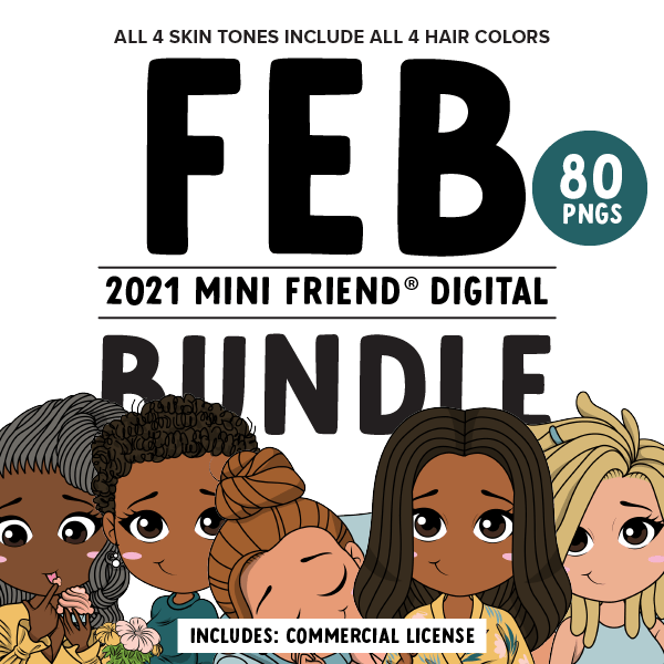 Mini Friend® Digital February 2021 Character Clipart - PNG - ohsopaper