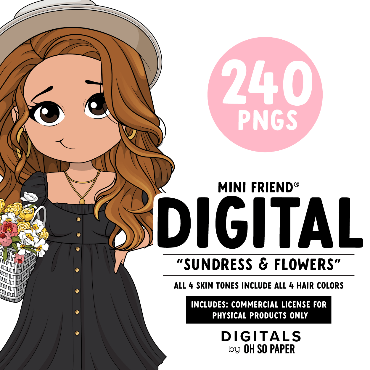 Sundress & Flowers - Mini Friend® Digital Stickers - ohsopaper