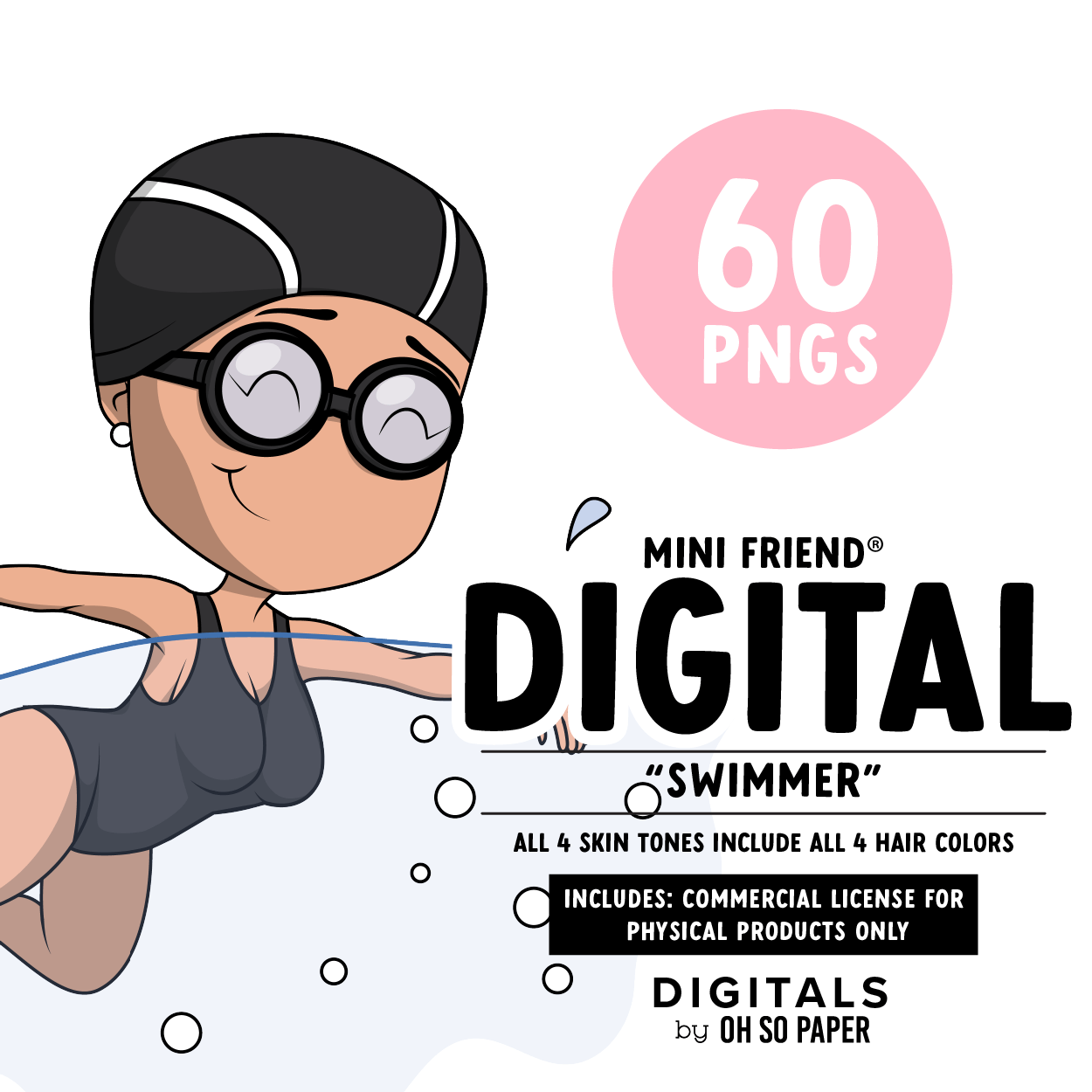 Swimmer - Mini Friend® Digital Stickers - ohsopaper